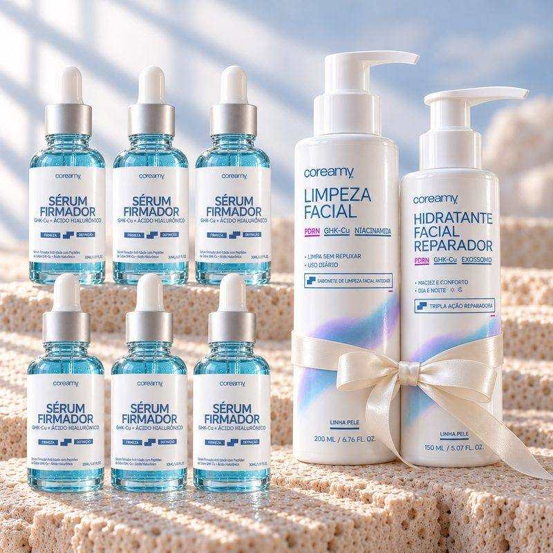6 Séruns GHK-Cu, o Sabonete Líquido Facial e o Hidratante Facial Reparador